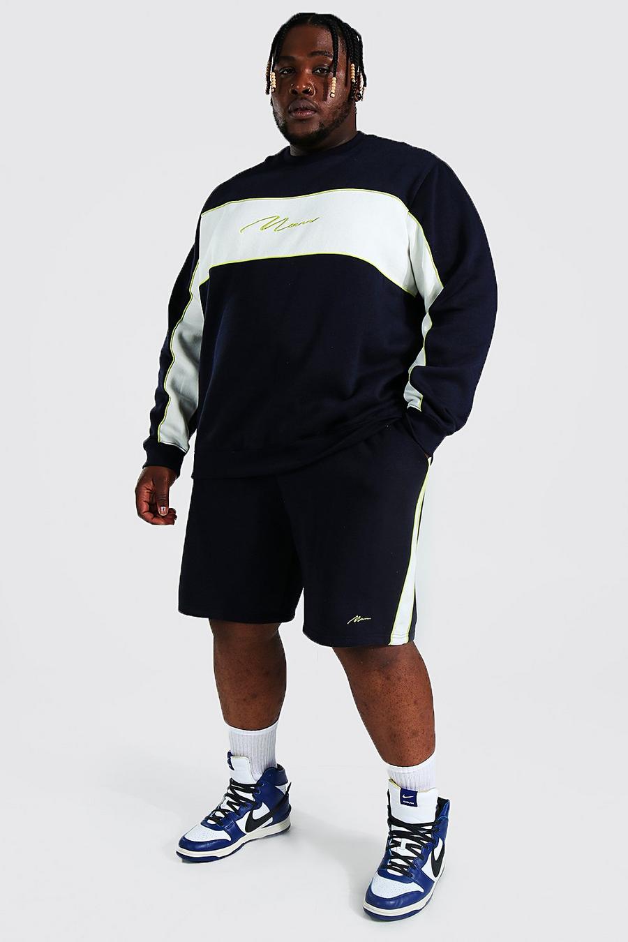 Chándal Plus MAN con colores en bloque de pantalón corto y sudadera, Navy image number 1