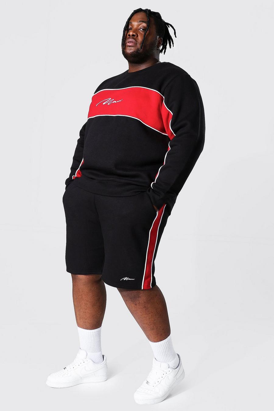 Plus kurzer Colorblock Man Trainingsanzug, Black image number 1