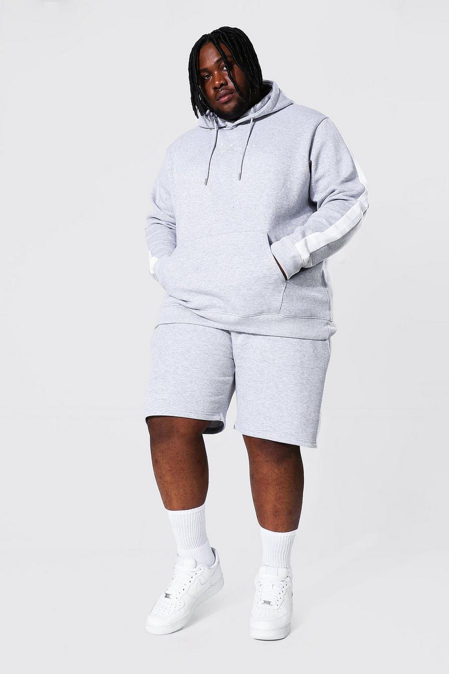Grey marl Plus - Man Script Träningsoverall med shorts och sidopaneler image number 1