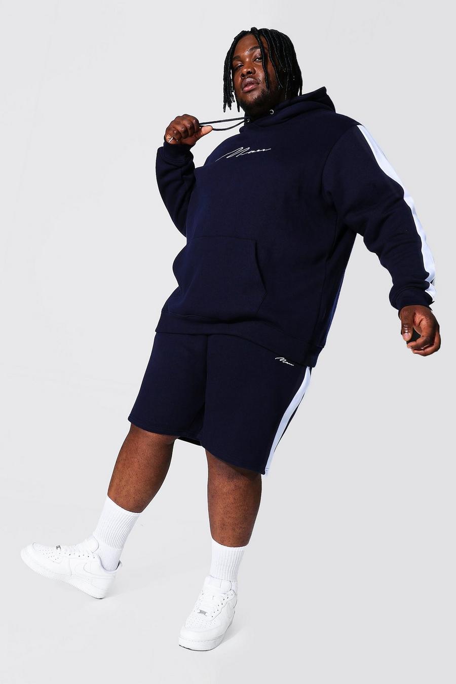 Tuta sportiva Plus con pantaloncini con pannello laterale e scritta Man, Blu oltremare image number 1