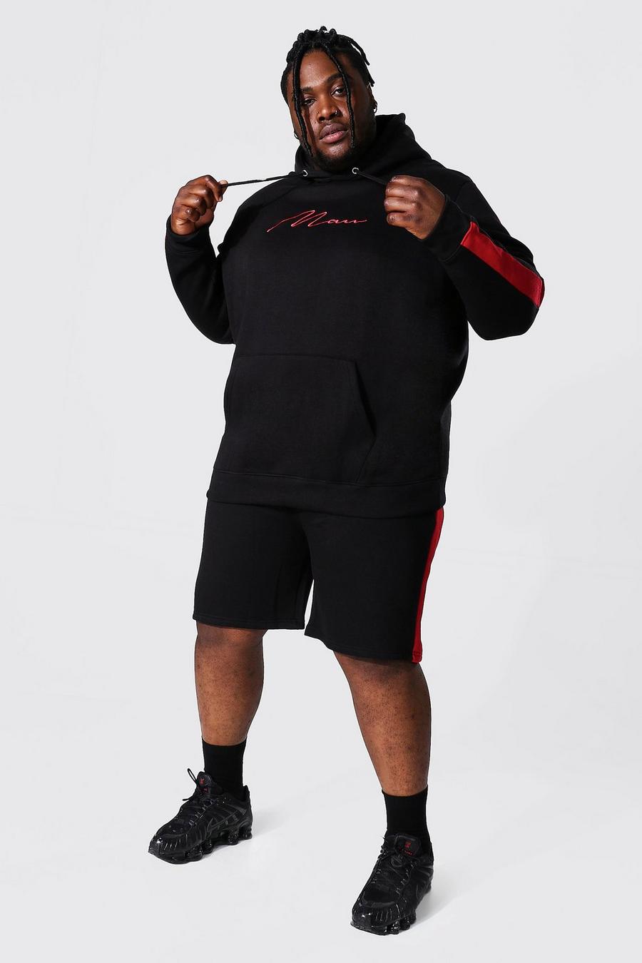 Black Plus - Man Script Träningsoverall med shorts och sidopaneler image number 1