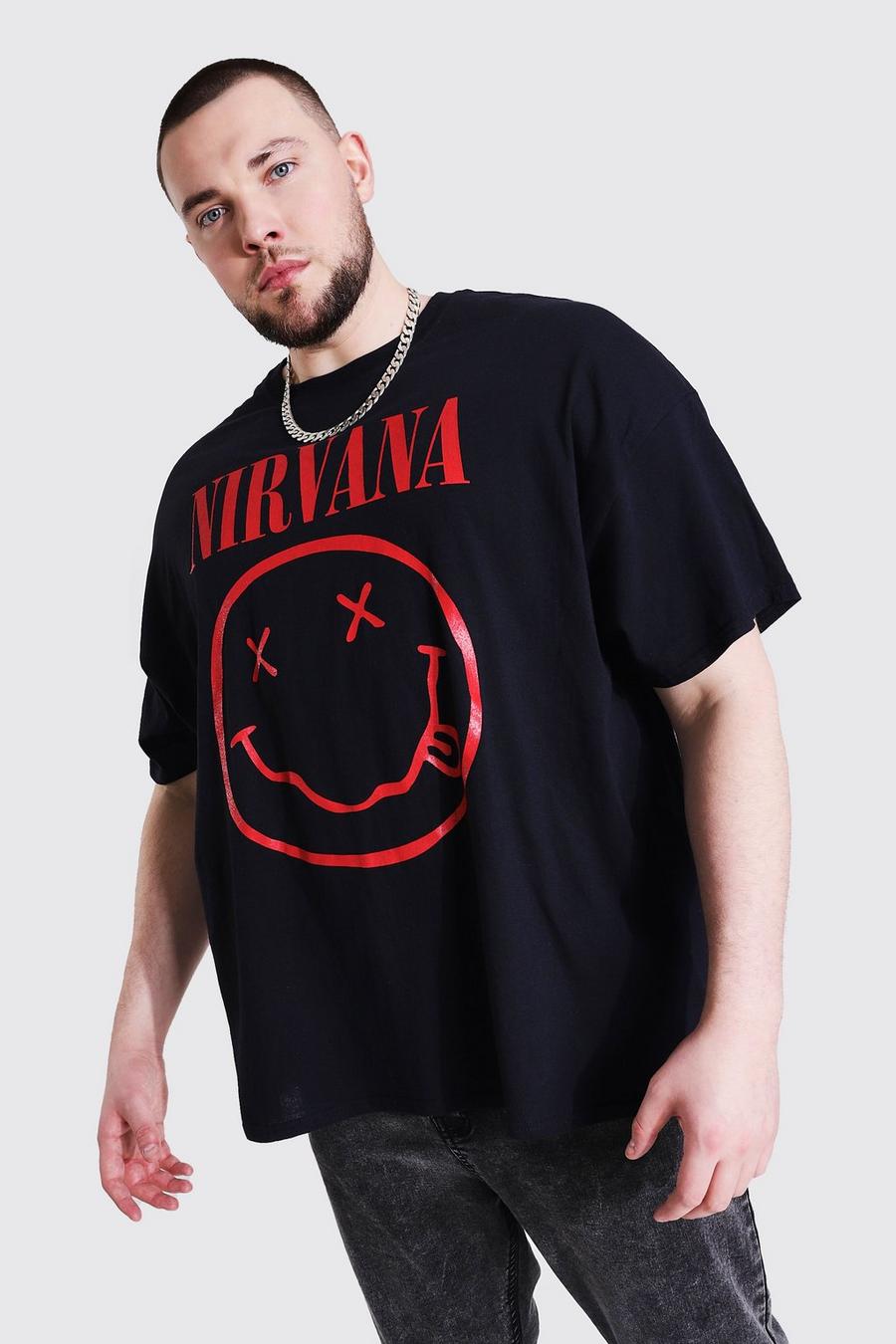 Black Plus Size Gelicenseerd Nirvana Smiley T-Shirt image number 1