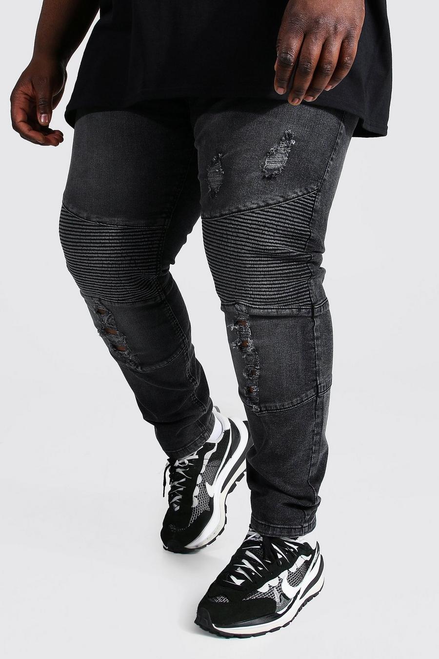 פחם סקיני ג'ינס אופנוענים עם עיטורי מתכת, מידות גדולות image number 1