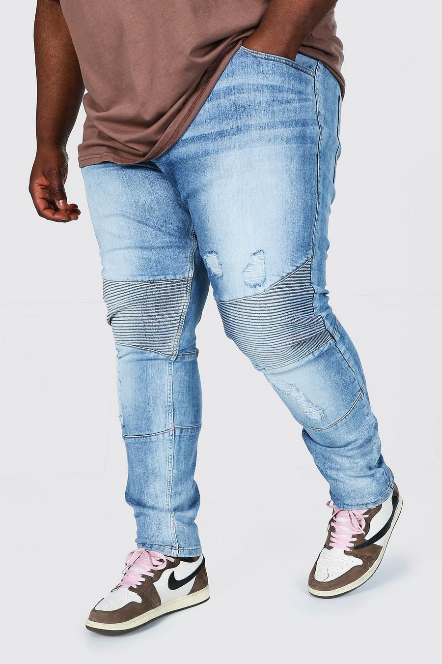 כחול סקיני ג'ינס אופנוענים עם עיטורי מתכת, מידות גדולות image number 1