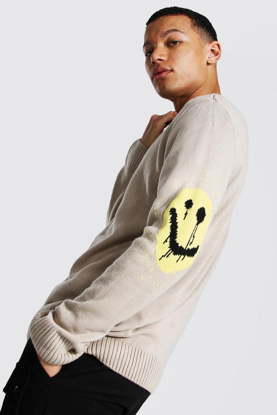 Grey Tall Drip Face Oversized Crew Neck Jumper image number 1