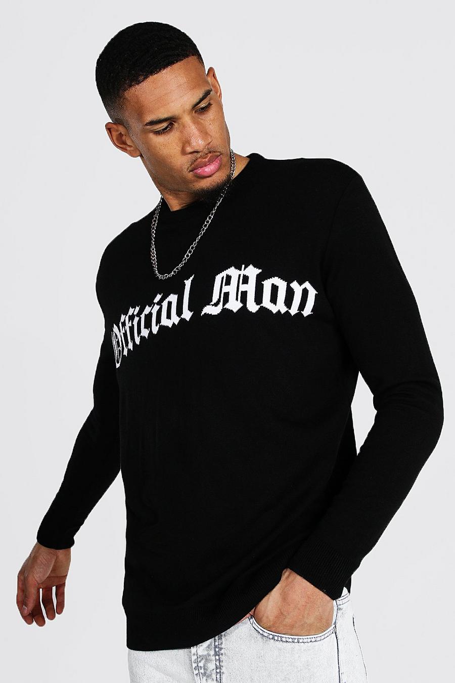 שחור סוודר אוברסייז עם צווארון עגול Official Man, לגברים גבוהים image number 1