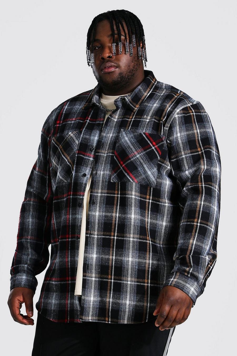 Black Plus Size Contrast Spliced Check Shirt image number 1