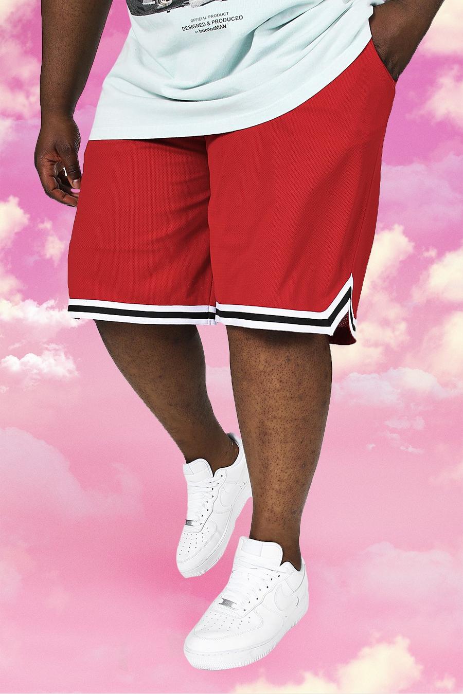 Plus Basketball-Shorts mit Netzstoff und Streifen, Rot image number 1