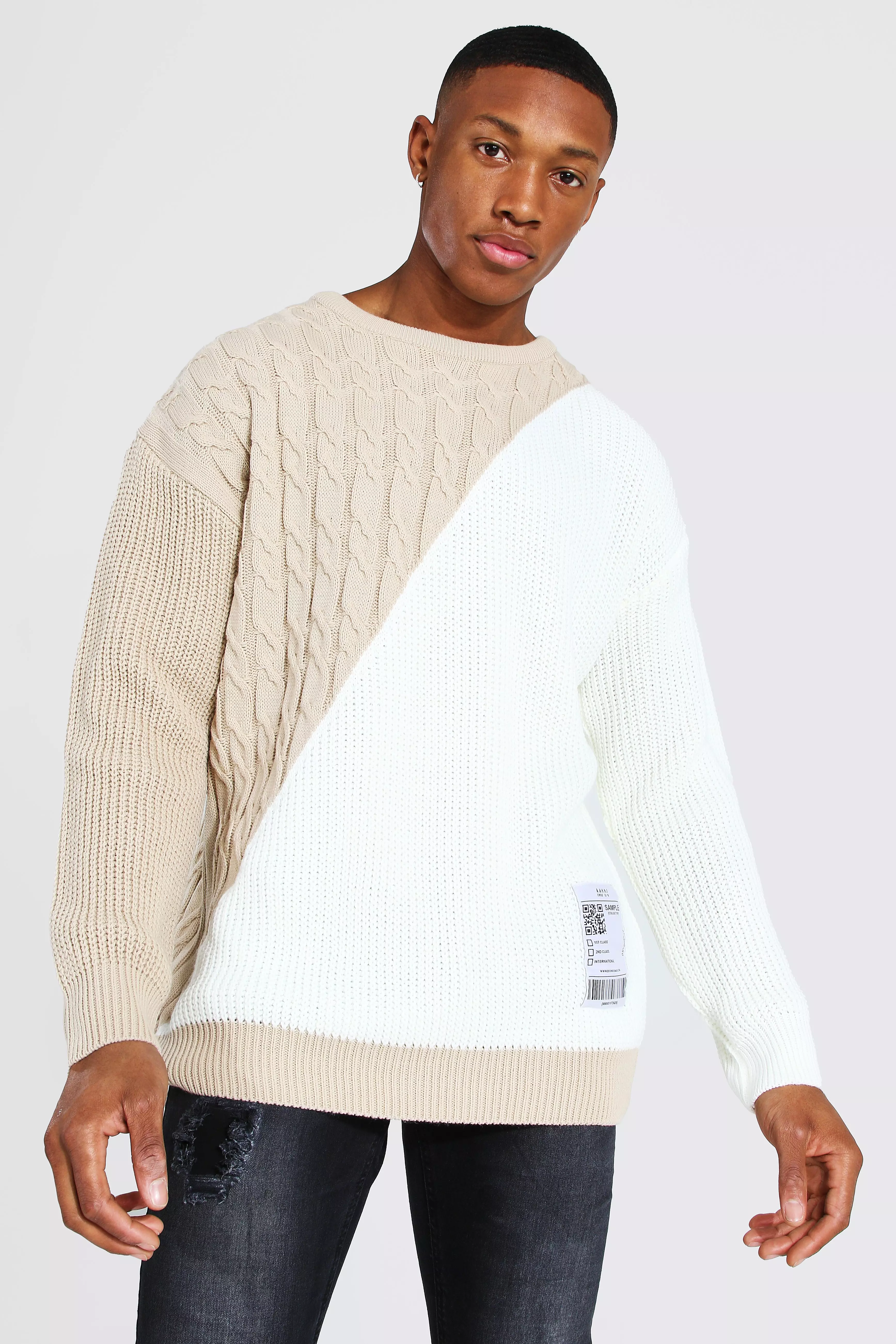 Ecru Man Cable Spliced Jumper With Woven Label alternative image