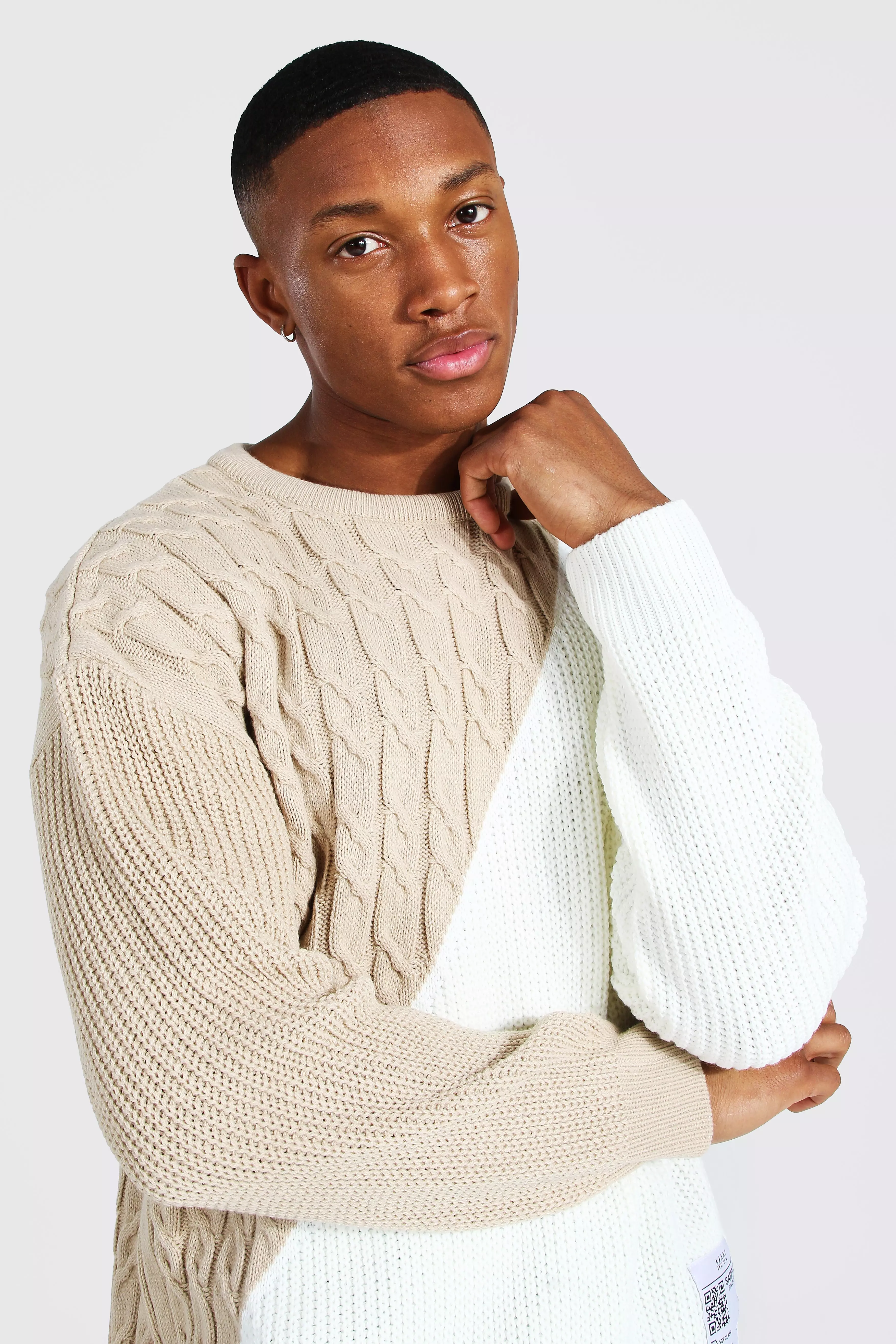 Ecru Man Cable Spliced Jumper With Woven Label alternative image