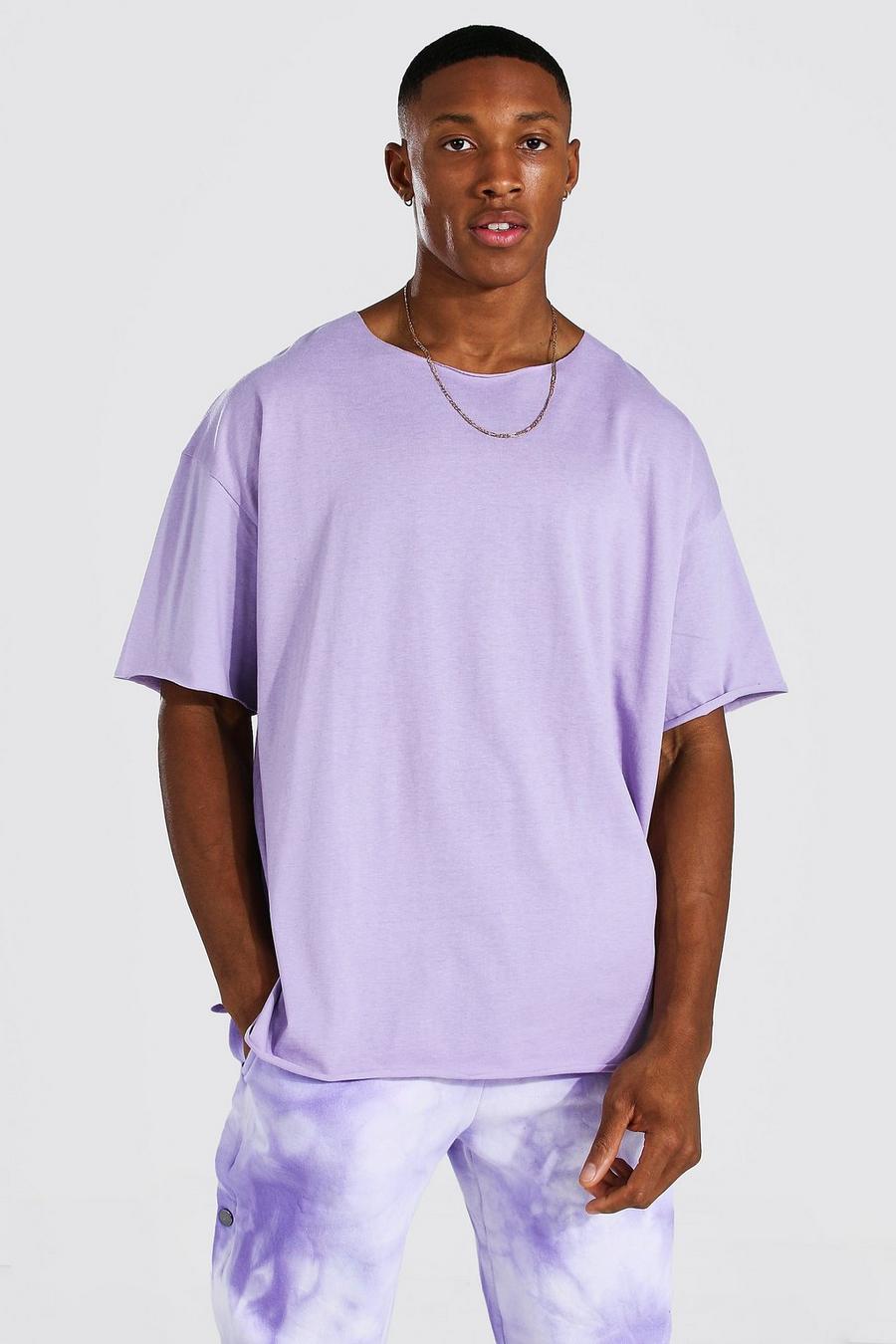 T-shirt oversize à manches courtes et ourlet brut, Lilac image number 1