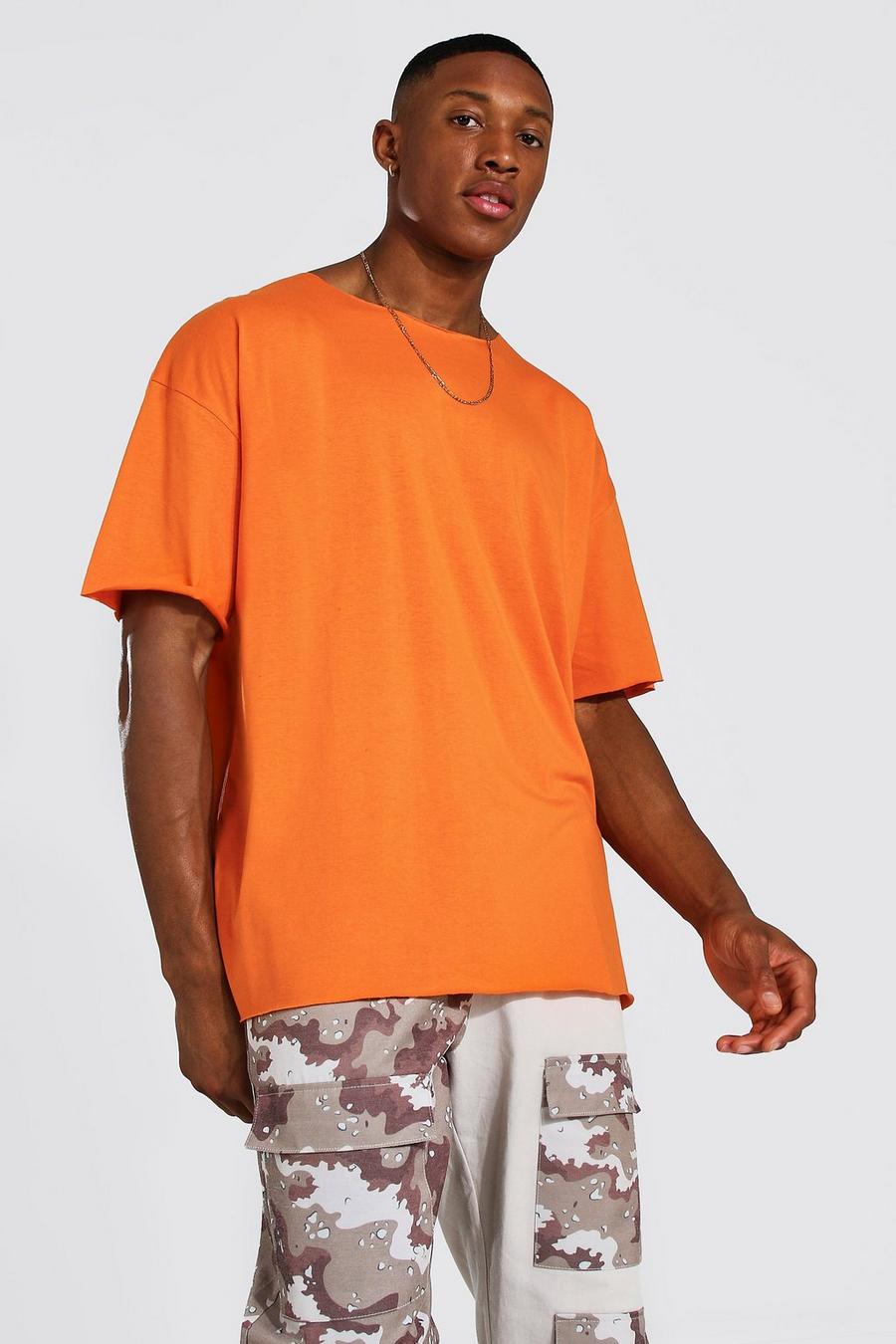 Kurzärmliges T-Shirt in Übergröße mit offenem Saum, Orange image number 1