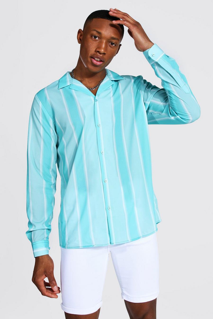Mint green Long Sleeve Striped Shirt image number 1