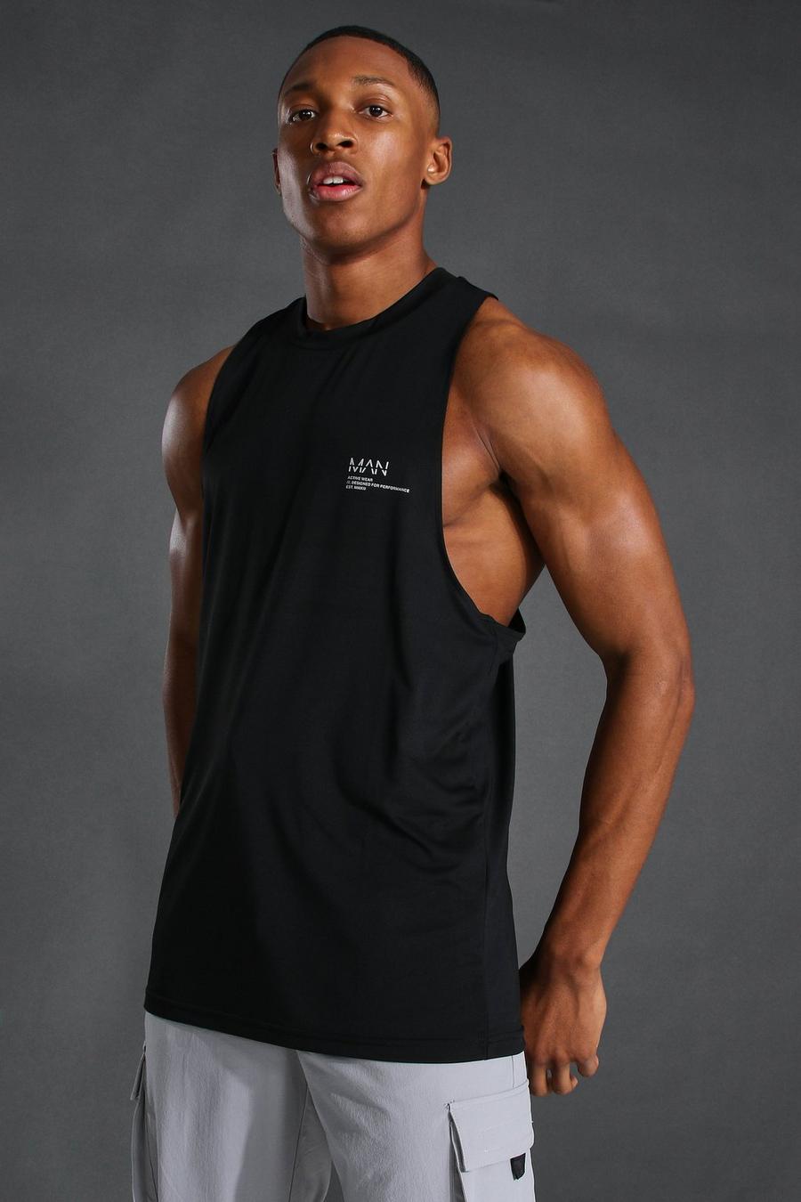שחור חולצה ספורטיבית ללא שרוולים בסגנון רייסר עם סרט של MAN image number 1