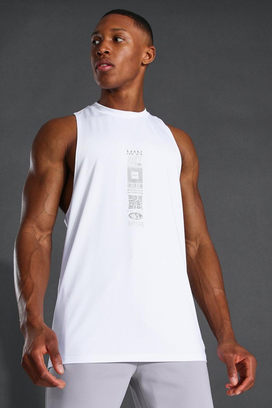 לבן חולצה ספורטיבית ללא שרוולים בסגנון רייסר עם כיתוב Man image number 1