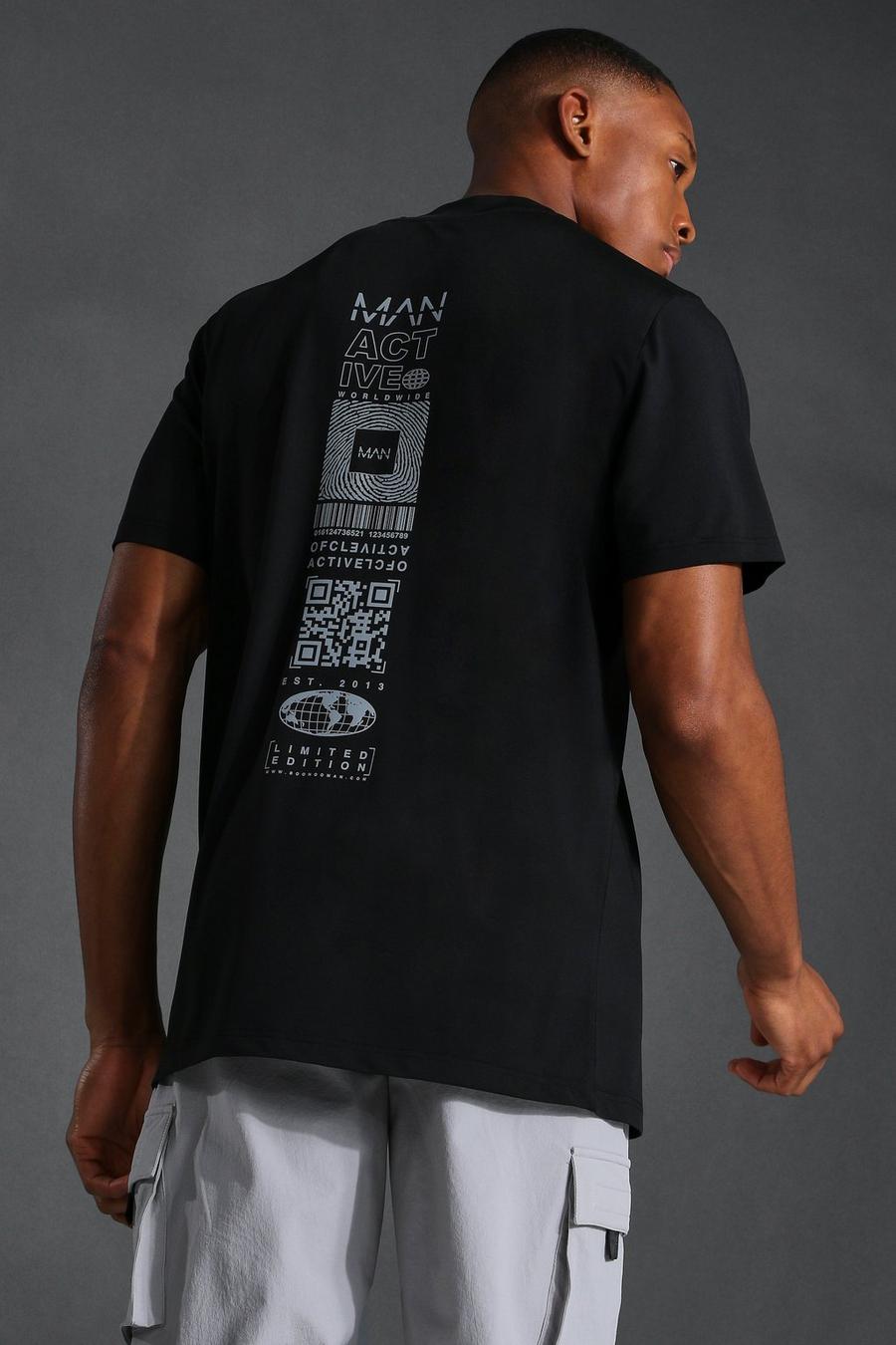 Camiseta deportiva con gráfico reflectante MAN, Negro image number 1