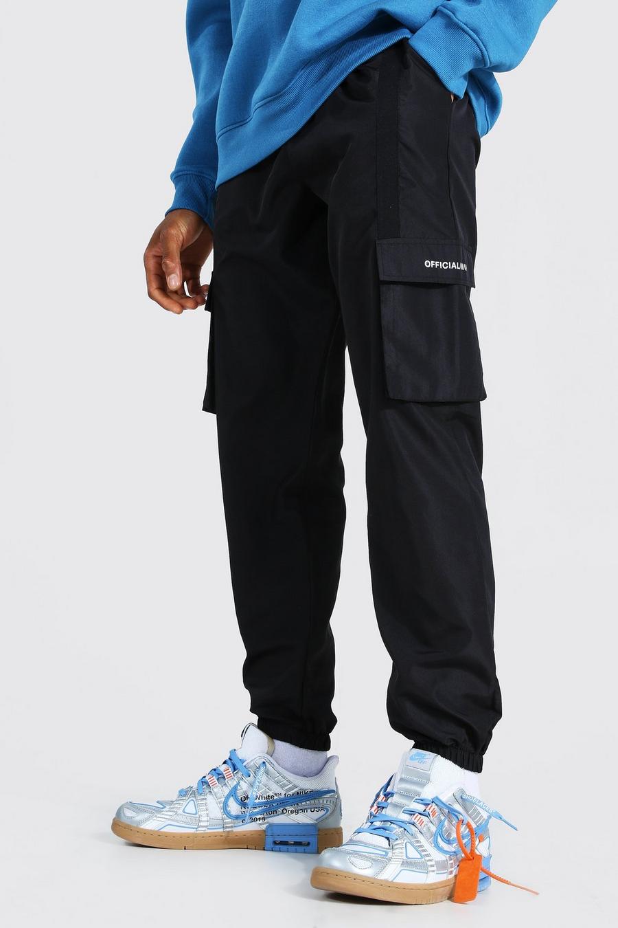Black Shell 3d Cargo Joggers With Strap Detail image number 1