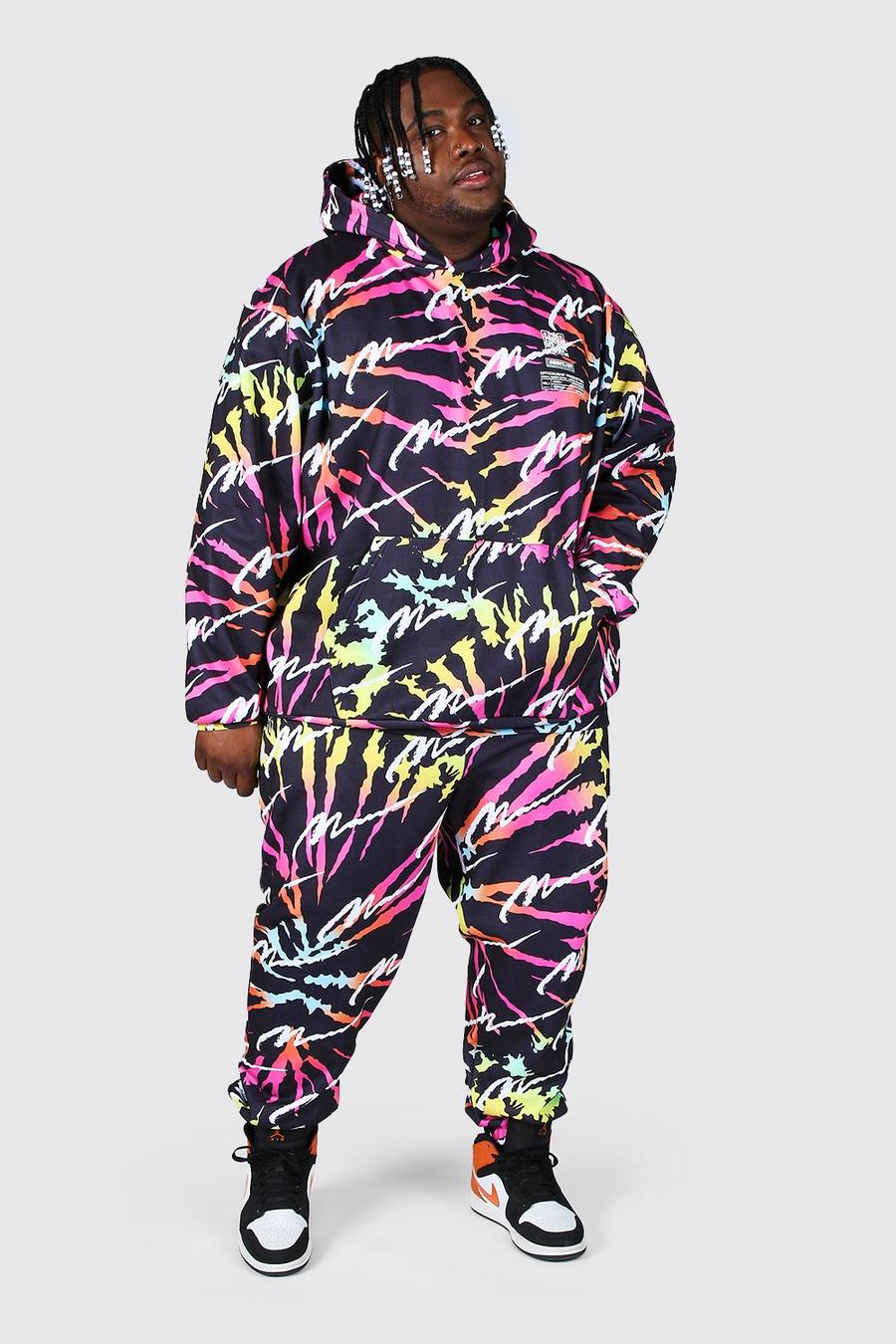 Plus Trainingsanzug mit Kapuze und durchgehendem MAN-Print, Mehrfarbig image number 1
