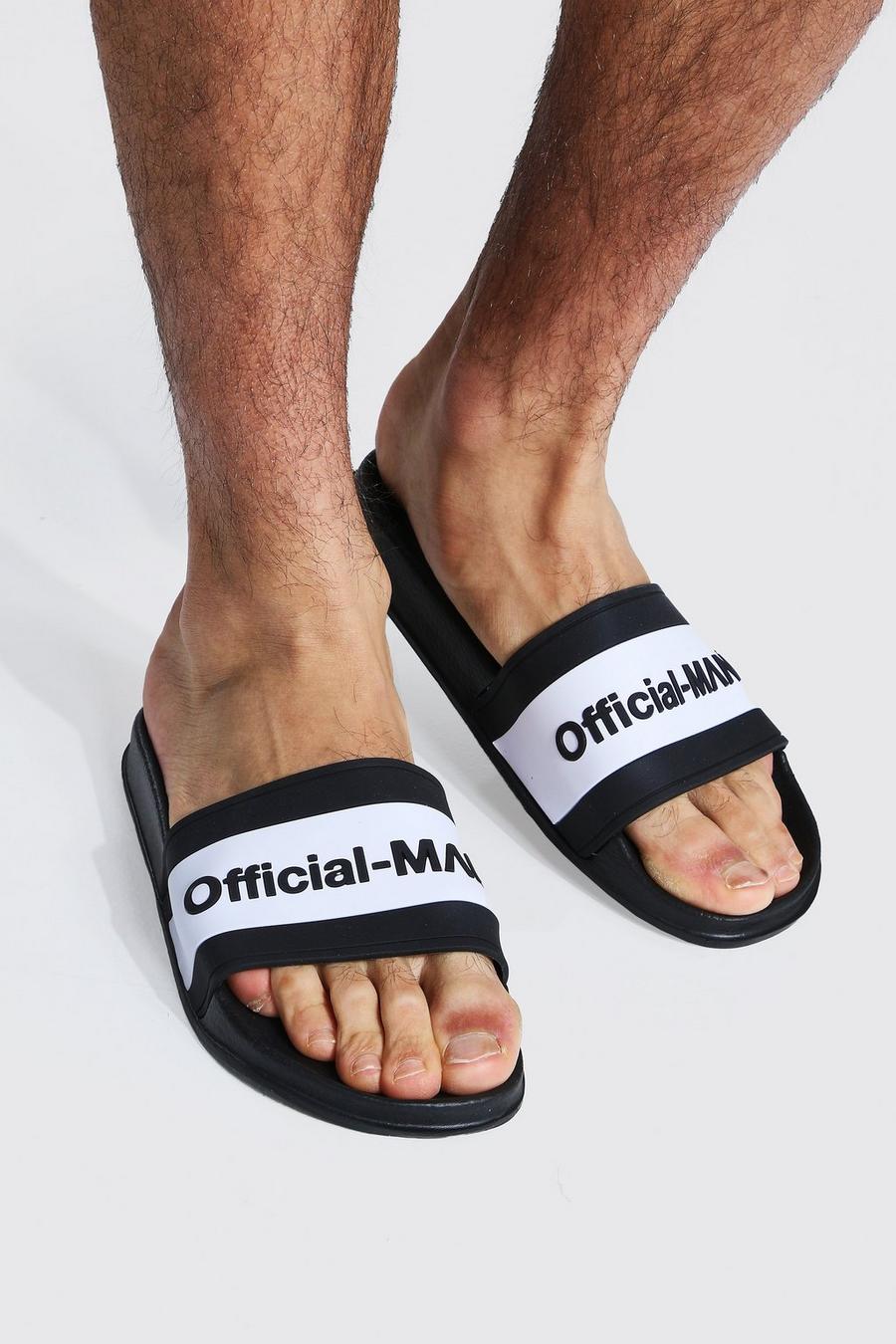 Black Man Official Slippers Met Contrasterend Paneel image number 1