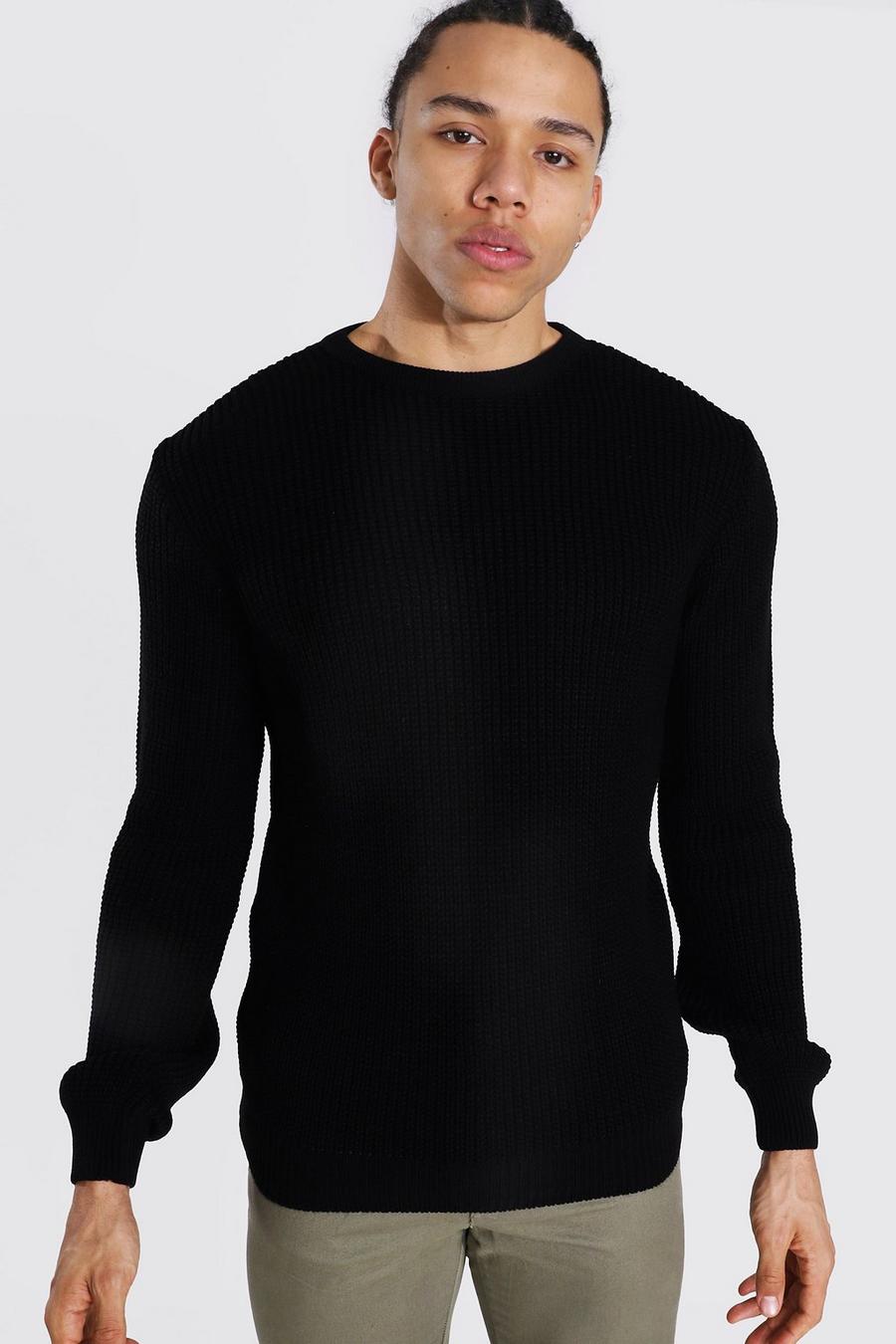 Black Tall - Ribbstickad tröja med rund hals image number 1