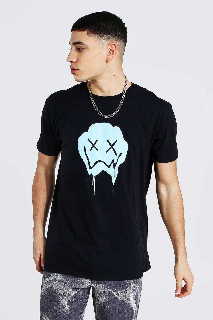 T-Shirt in Übergröße mit Drip Face-Print, Schwarz image number 1