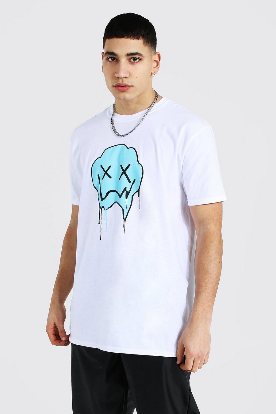 T-Shirt in Übergröße mit Drip Face-Print, Weiß image number 1