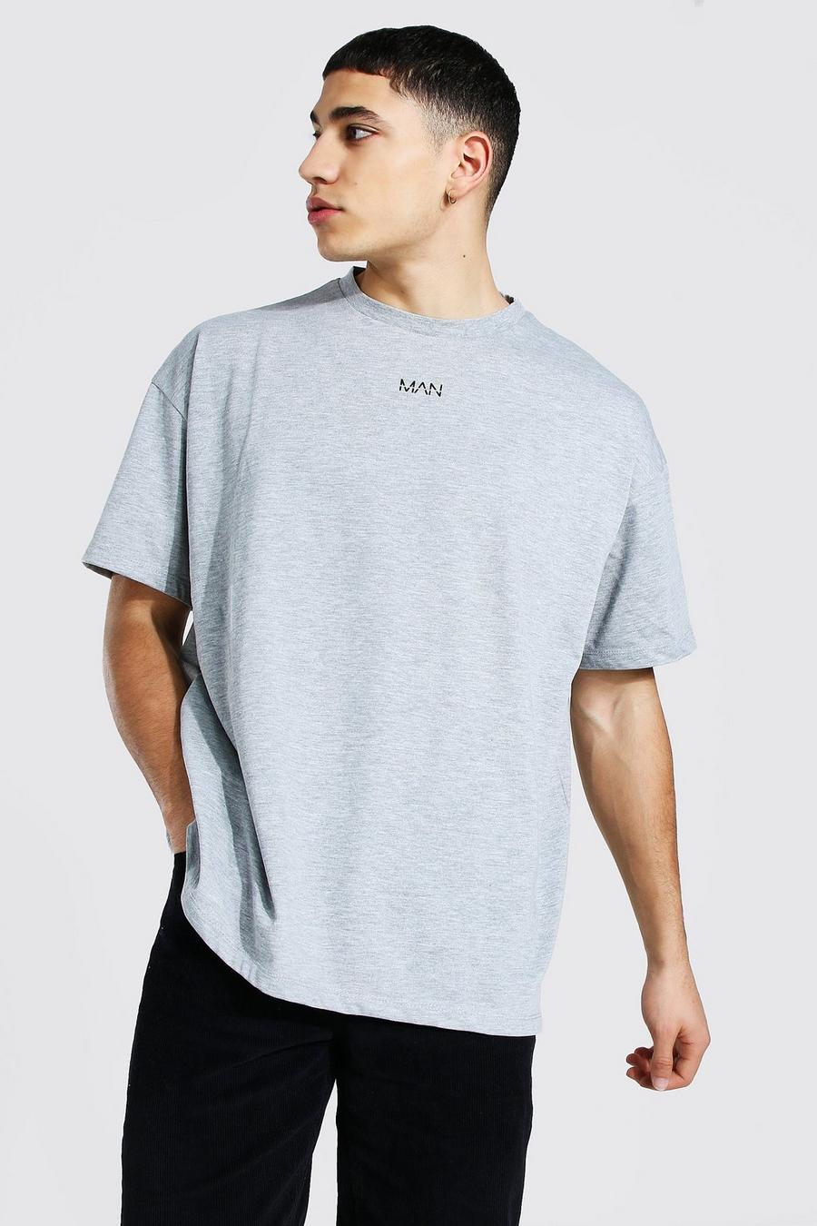 Original Man T-Shirt aus schwerem Gewebe in Übergröße, Grau meliert image number 1