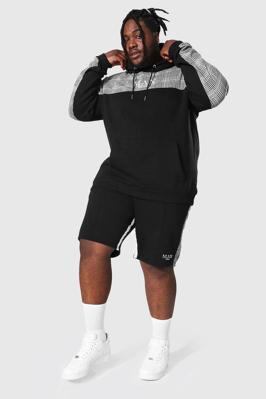 Black Plus size - MAN Roman Träningsoverall med shorts och paneler image number 1