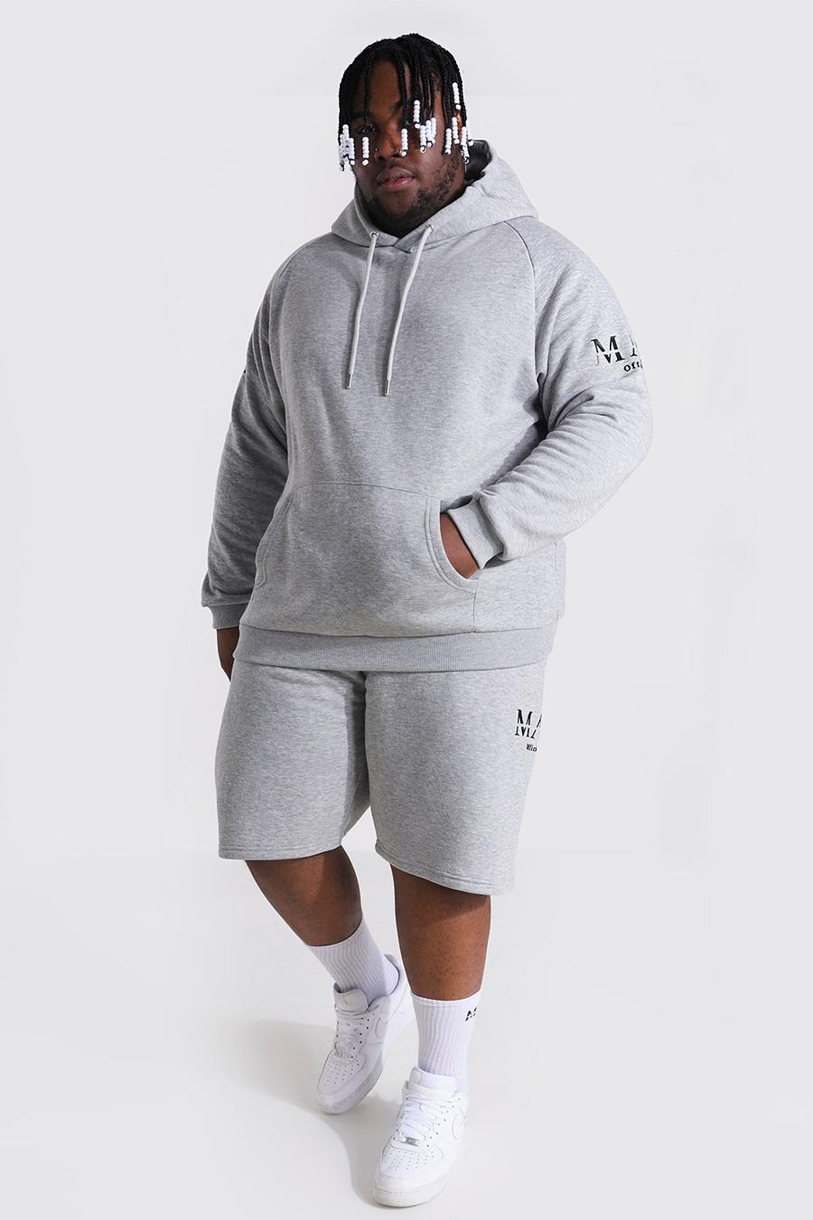 Grey marl Plus size - MAN Roman Träningsoverall med shorts och tryck image number 1