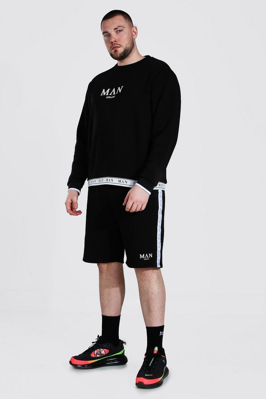 Black Plus size - MAN Roman Träningsoverall med shorts och kantband image number 1