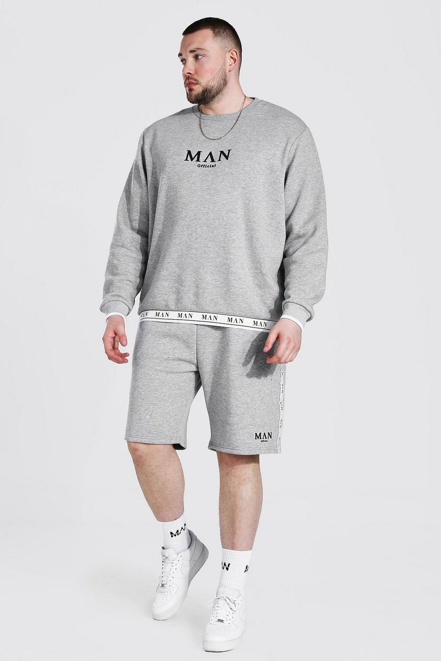 Grey marl Plus size - MAN Roman Träningsoverall med shorts och kantband image number 1