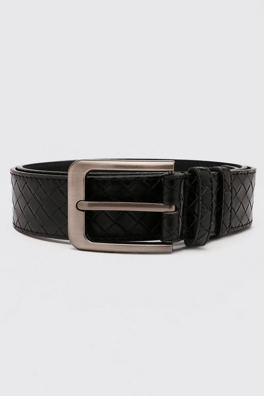 Cinturón elegante tejido con hebilla de borde redondeado, Negro image number 1
