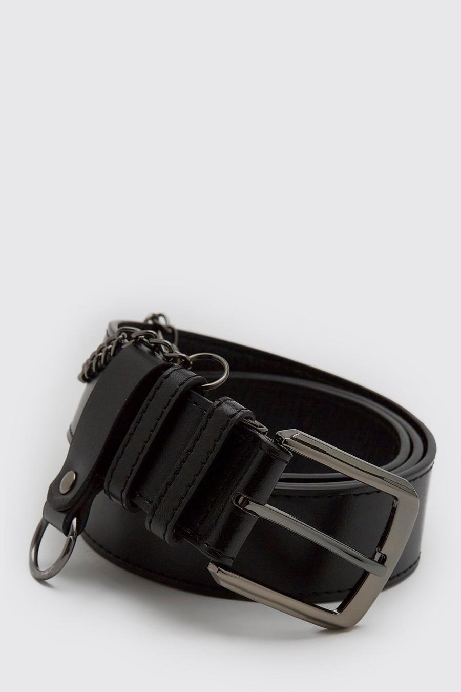 Cinturón elegante con llavero y cadena, Negro image number 1