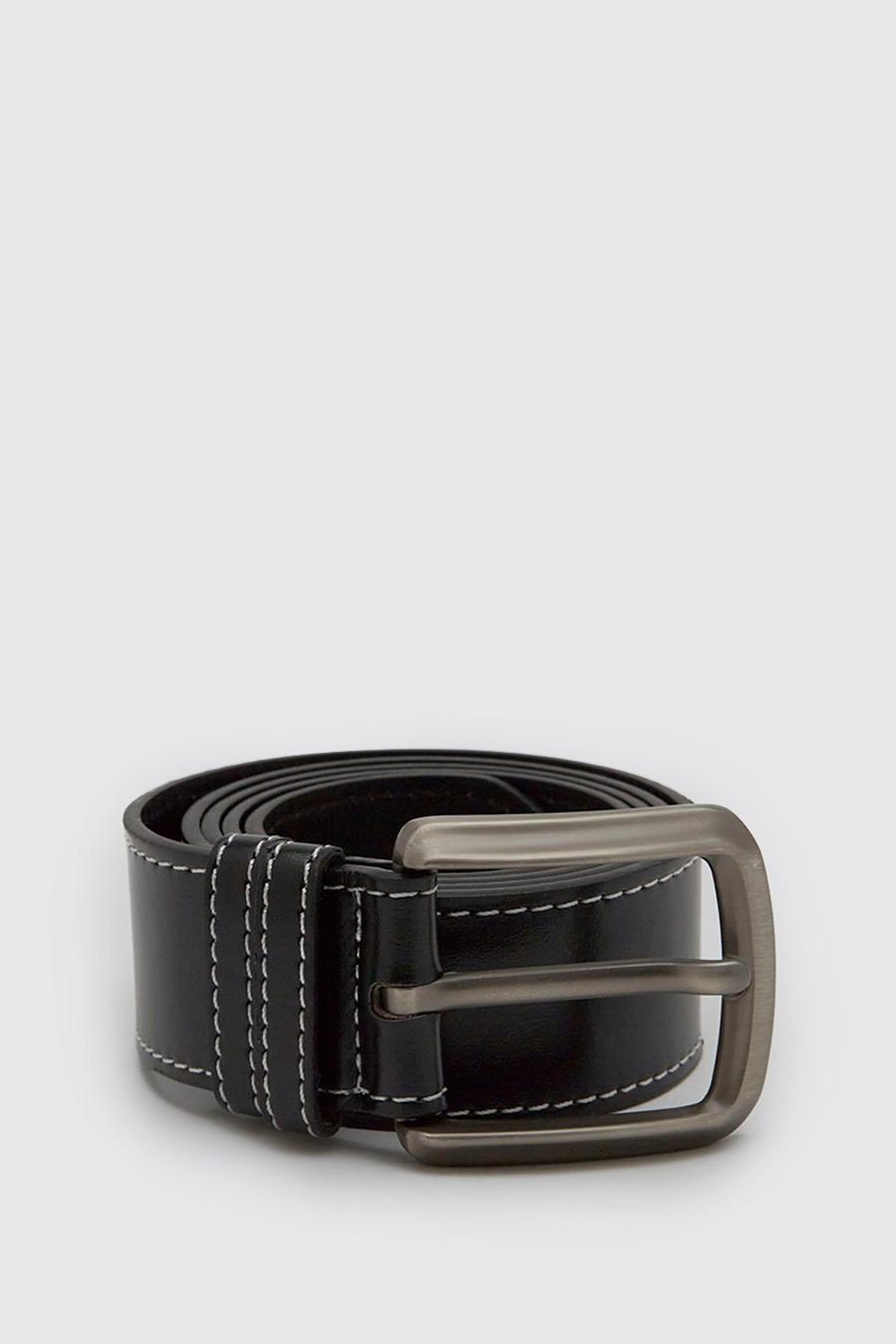 Cinturón elegante con detalle de puntadas en contraste, Negro image number 1