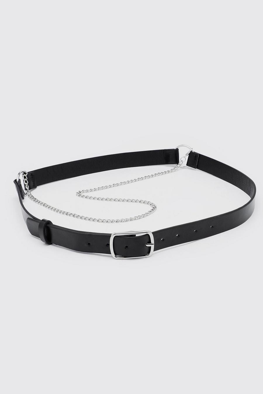 Black Pu Harness Belt With Chain Detail image number 1
