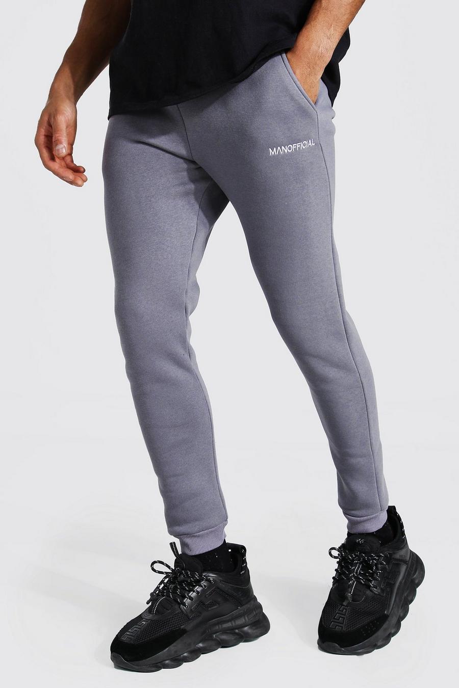 Charcoal Skinny Man Official Double Waistband Track Pants image number 1