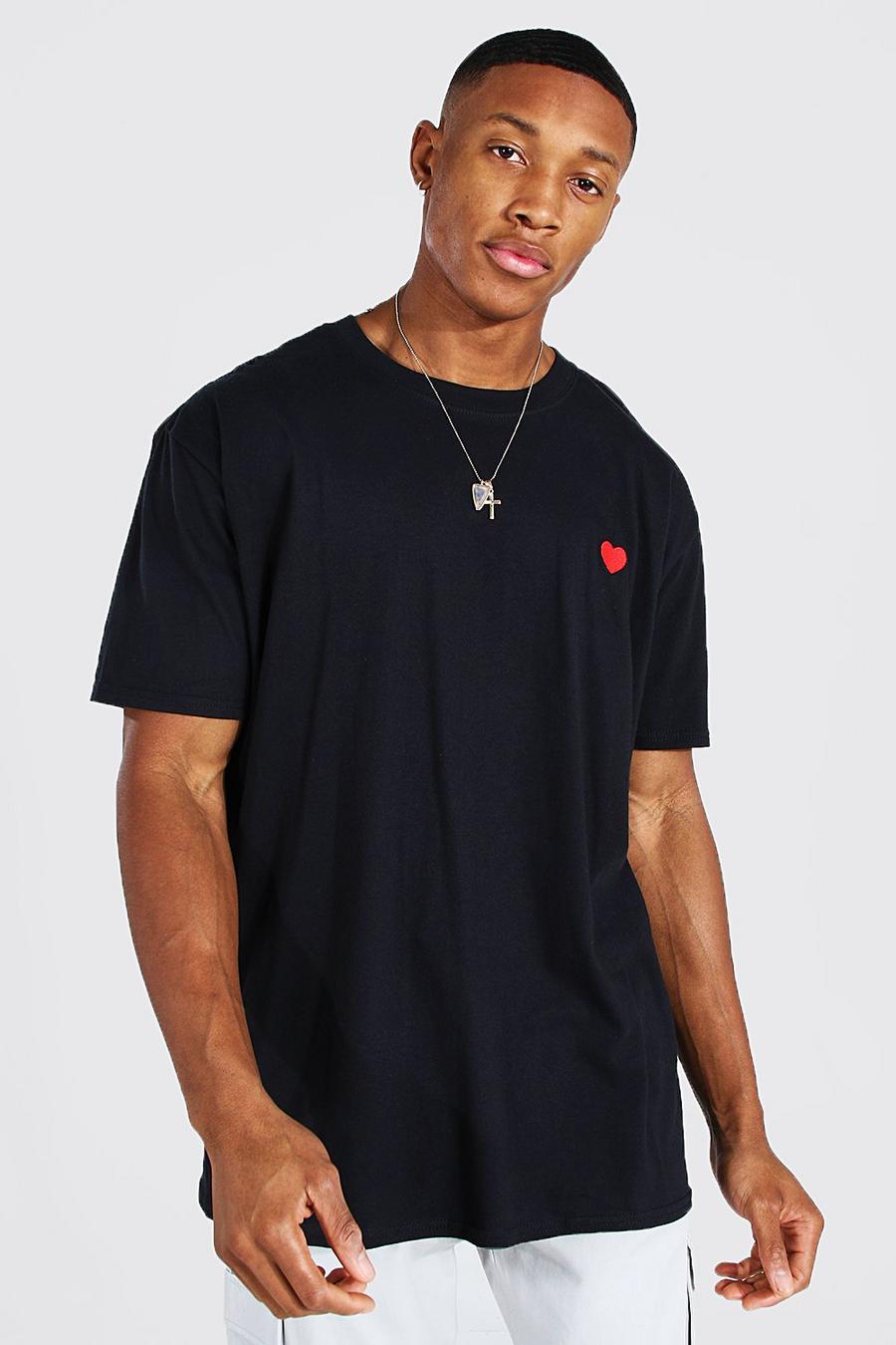 Black negro Heart Embroidered T-shirt