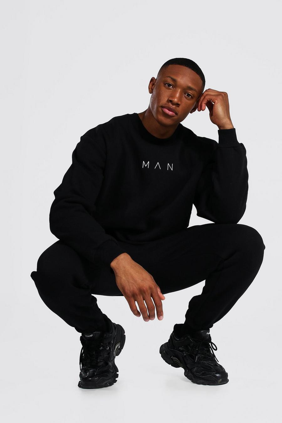 Black MAN Oversize träningsoverall med sweatshirt och hög halsmudd image number 1