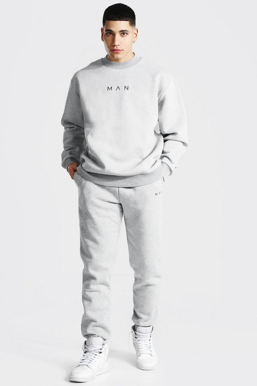 Grey marl Oversized Man Extended Neck Sweater Tracksuit image number 1