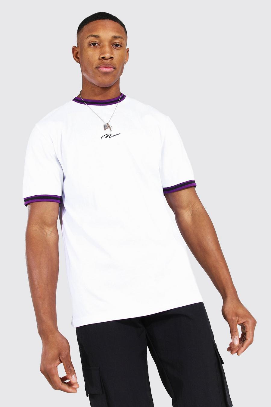T-shirt sportiva a coste con firma MAN, Bianco image number 1