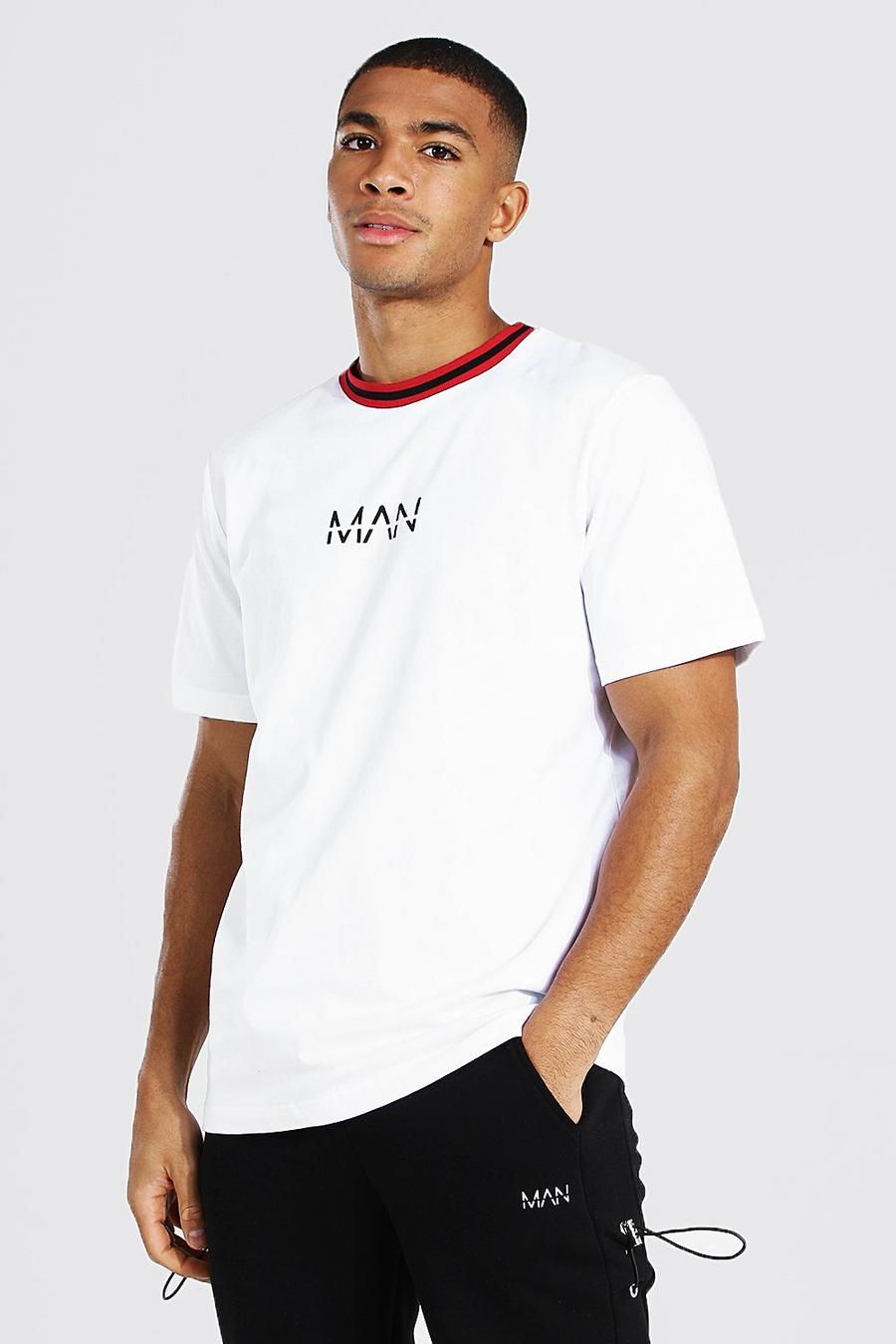 Original Man Sport-T-Shirt mit geripptem Ausschnitt, Weiß image number 1