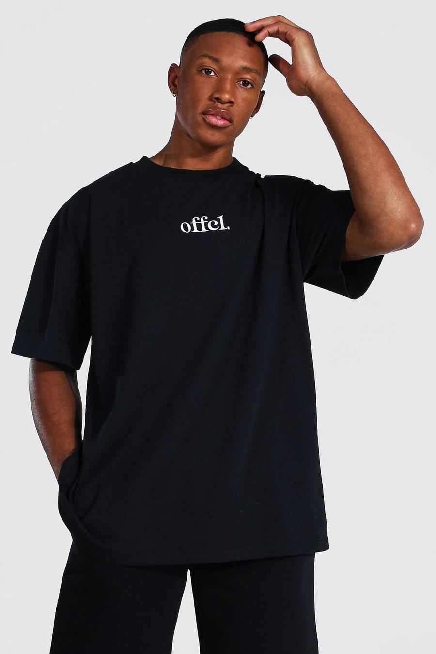 Black Oversized Offcl T-Shirt Met Brede Nek En Shorts image number 1