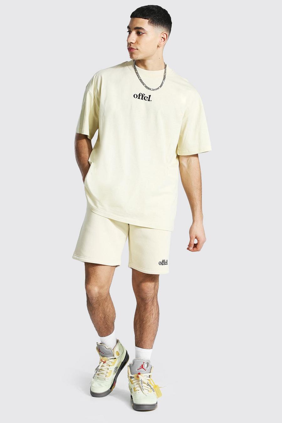 Offcl Set mit T-Shirt und Shorts in Übergröße mit verlängertem Ausschnitt, Sand image number 1