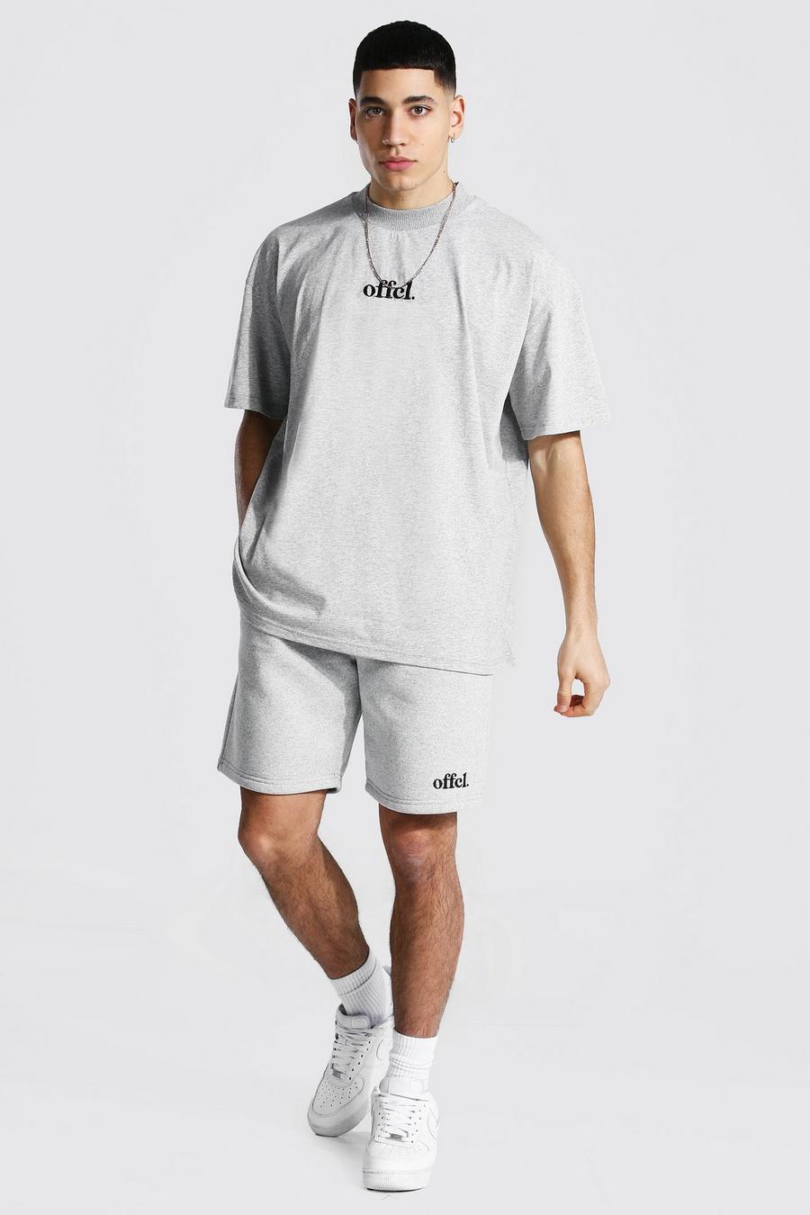 Grey marl Offcl Oversize t-shirt med hög halsmudd och shorts image number 1