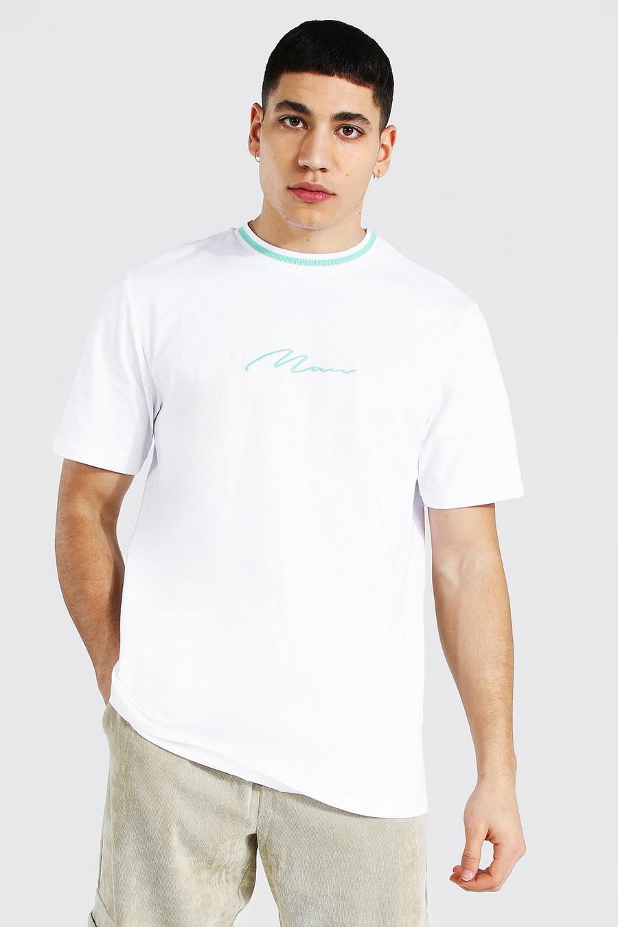 Sport-T-Shirt mit geripptem Ausschnitt und MAN-Schriftzug, Weiß image number 1