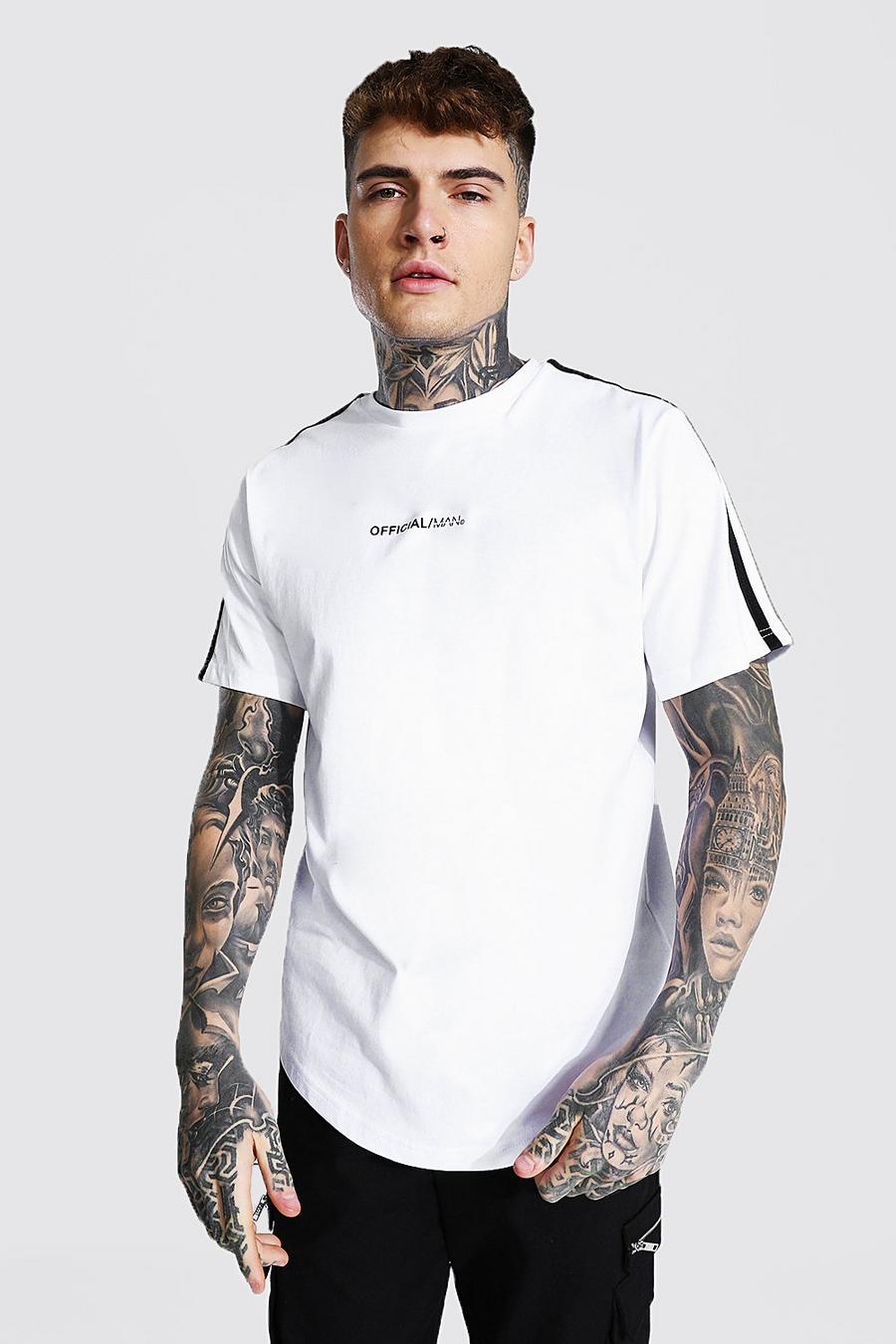 MAN Official T-Shirt mit gebogenem Saum und Ärmel-Band, Weiß image number 1