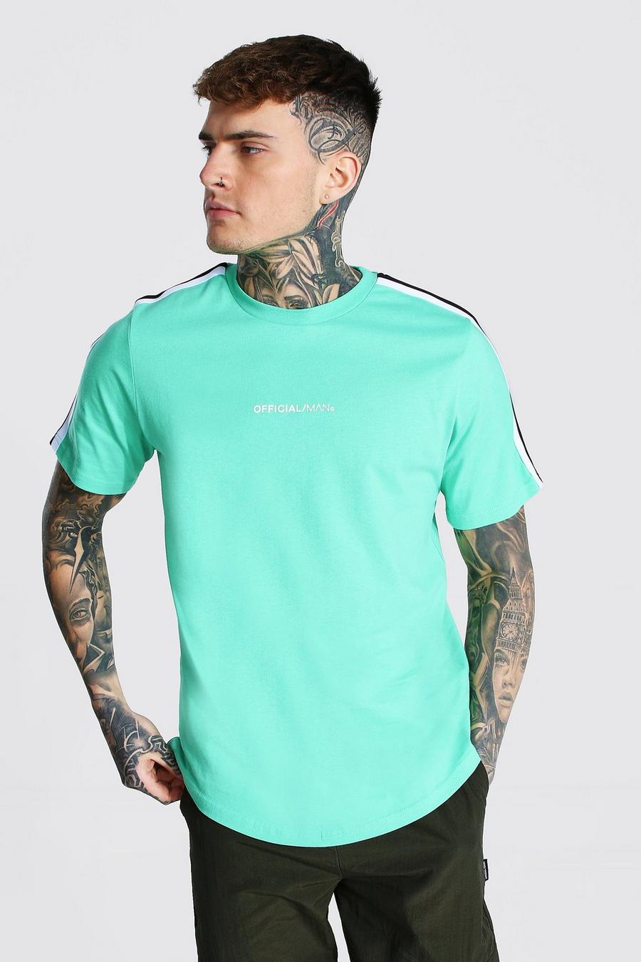 Jade green Man Official T-Shirt Met Ronde Zoom En Gestreepte Mouwen image number 1