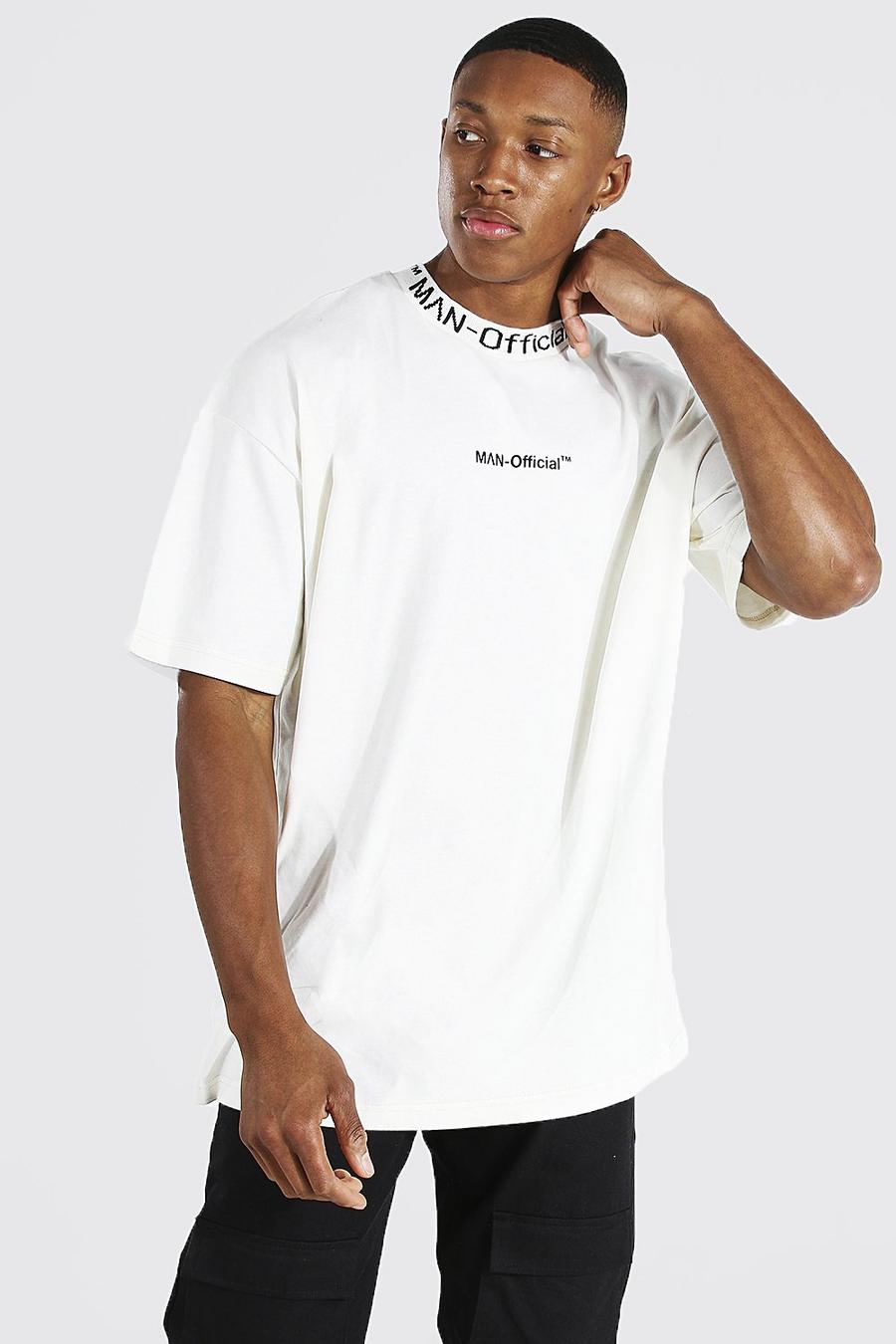 Ecru Oversized Man Official T-Shirt Met Jacquard Hals image number 1