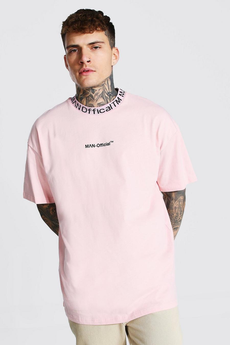 Light pink Oversized Man Official Jacquard Neck T-shirt image number 1