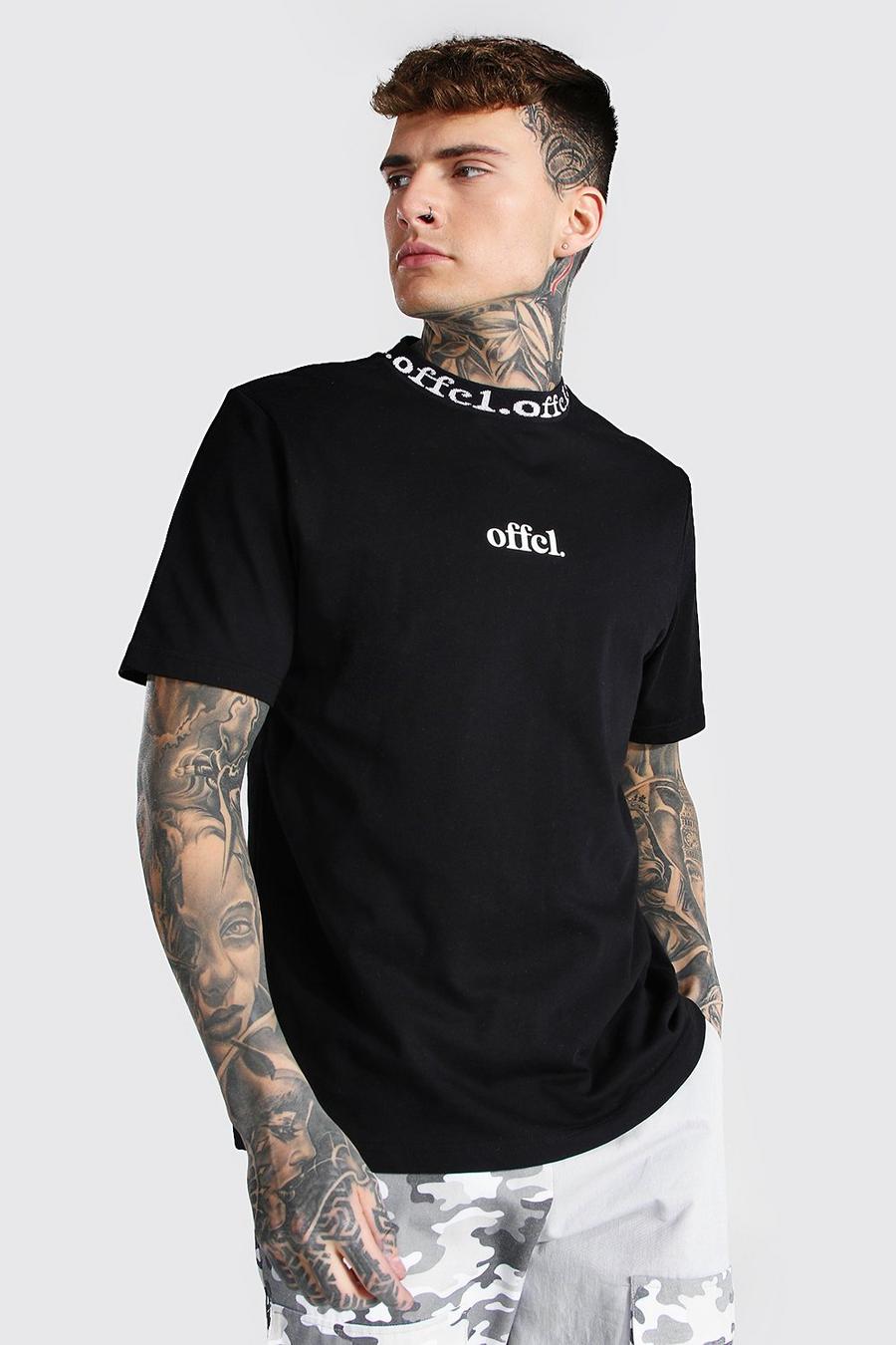 Ofcl MAN T-Shirt mit Jacquard-Ausschnitt, Schwarz image number 1
